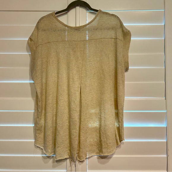 Allison Joy Short Sleeved V Neck Top Tan Cream Size Large - Picture 4 of 4